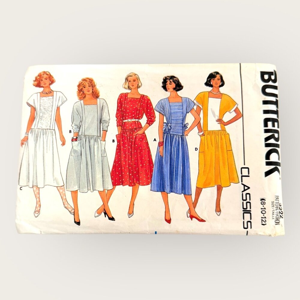Vintage 1980s Butterick Sewing Pattern 3222 Misses Dress Size 8-12